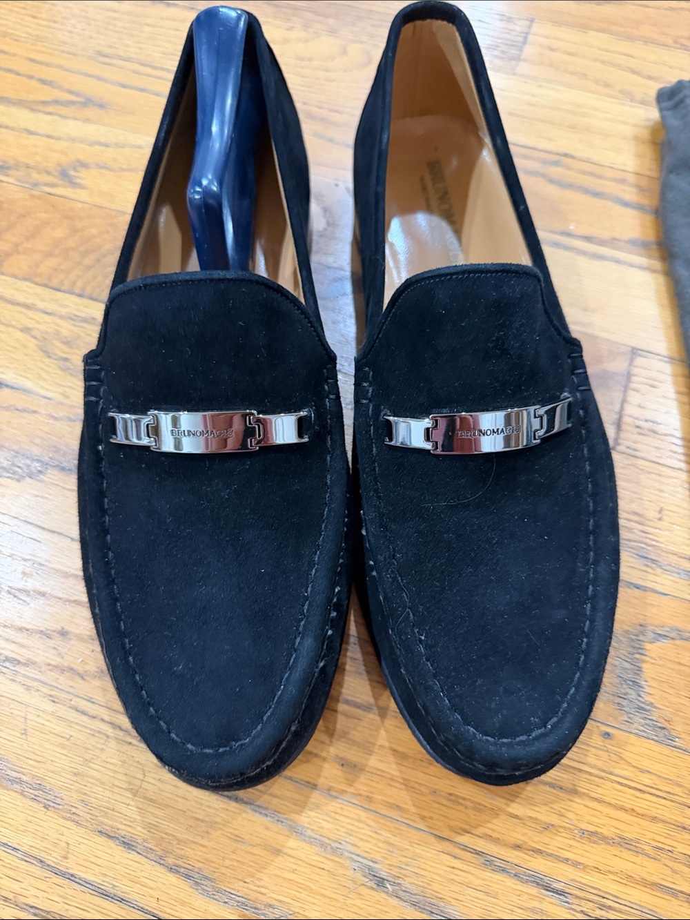Bruno Magli Black Suede Loafers with Black Metal Bit